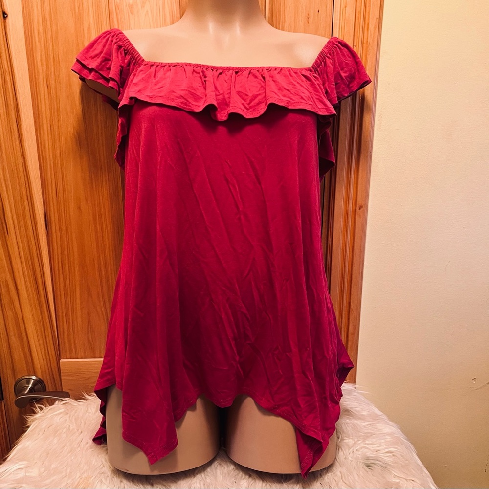 Pretty Ruffle Magenta Plus Size Asymmetrical Hem Shirt